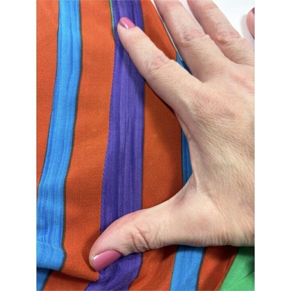 Vintage Jaeger Silk Long Shorts Blue Orange Striped Stripes Small - Picture 9 of 10